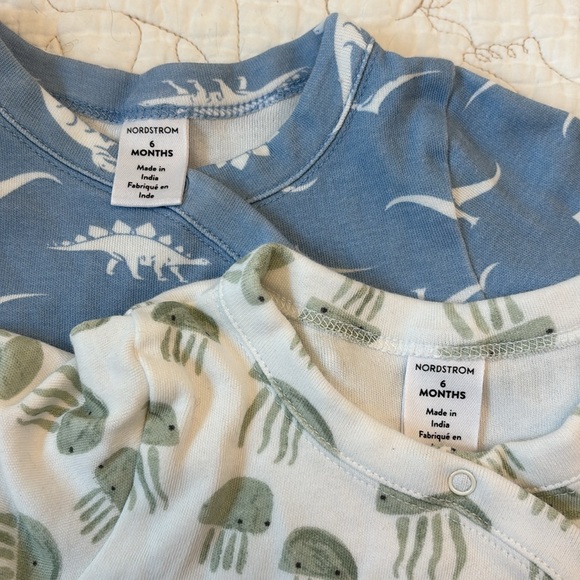 Set of 2 Nordstrom 6M Baby Snap Cotton Footie Pajamas Dino & Jellyfish Prints - Picture 4 of 5